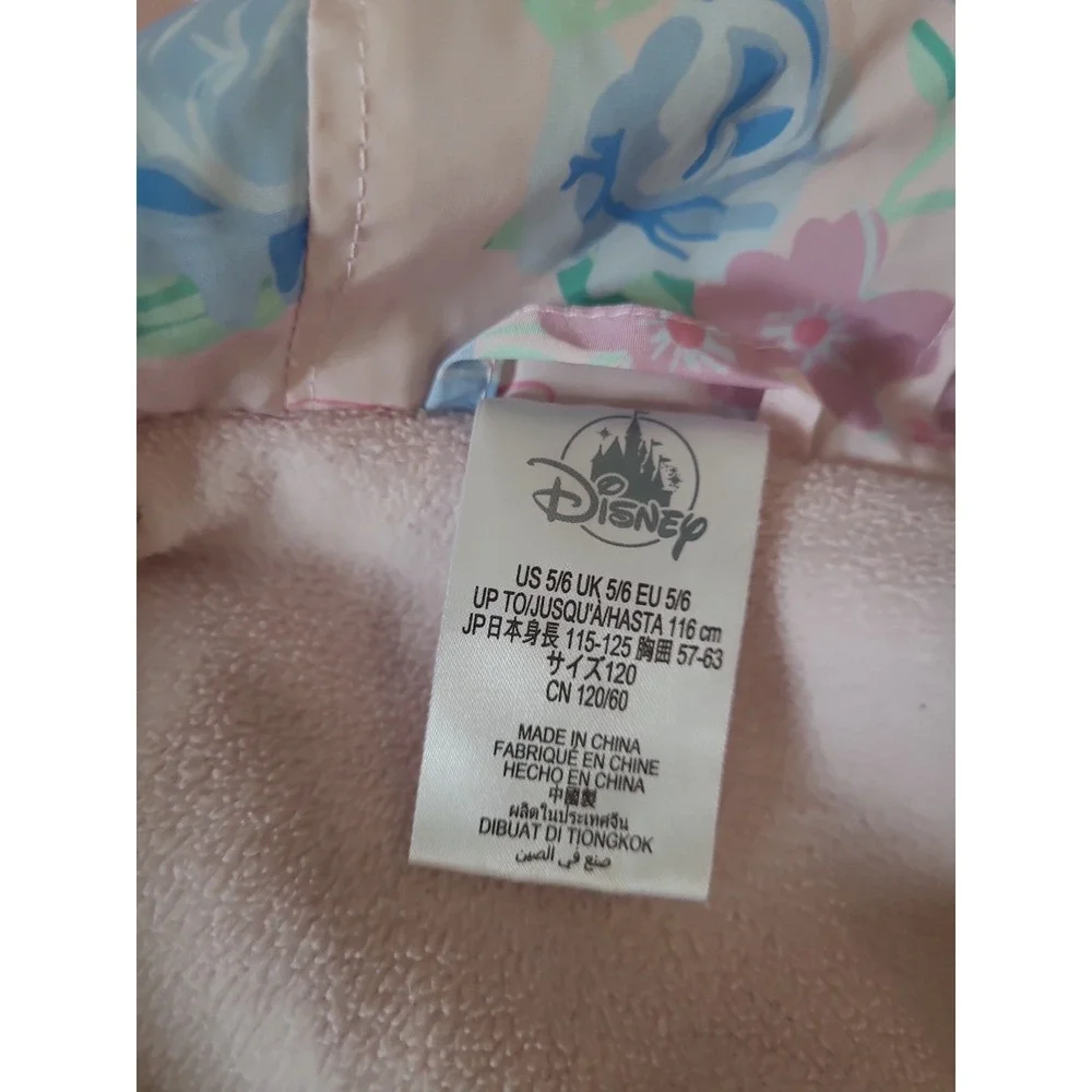 Disney Princesses Girls SZ 5/6 Pink Floral Hooded Jacket zip front cinch waist